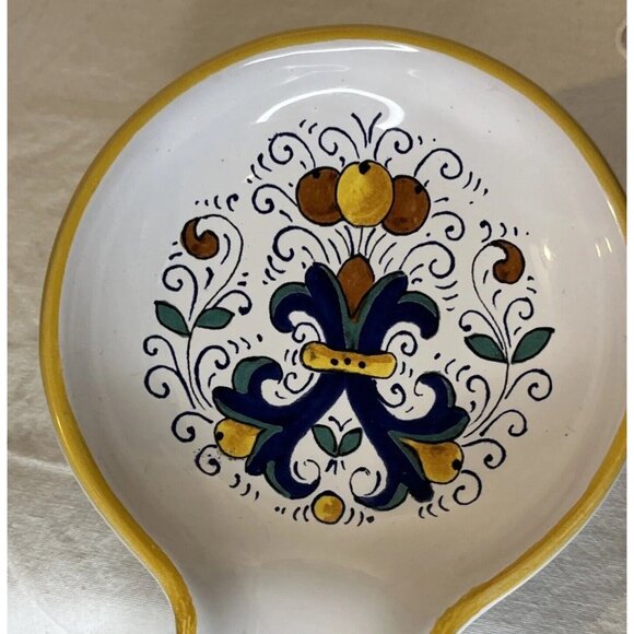Nova Deruta Majolica Spoon Rest With Foliage And Scrolls Made In Italy - Picture 3 of 10